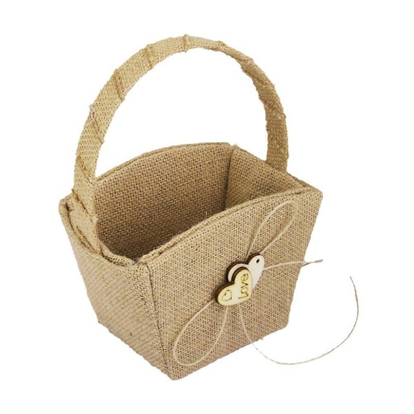 Rustikk Burlap Blomsterpikekurv med Sløyfe for Bryllupsdekorasjon - Allsidig og Slitesterk