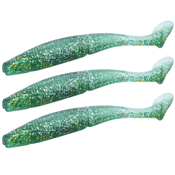 AR50 3PCS Double Color T Tail 120mm 10,5g Pehmeä Worm Keinotekoinen syötti Vieheet kalastusvälineet # 3 Vert Argent