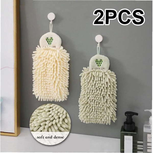 2-pack Handdukar för Badrum Dekorativ Set, Chenille Boll Hängande Handduk Mikrofiber Absorberande Mjuk Liten Badhandduk med Spänne