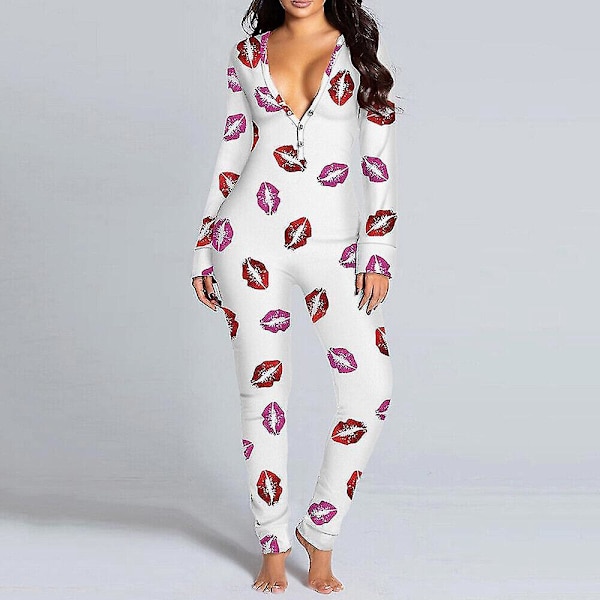 Sexede kvinders åbne numseklap jumpsuit pyjamas natteøj L læberne