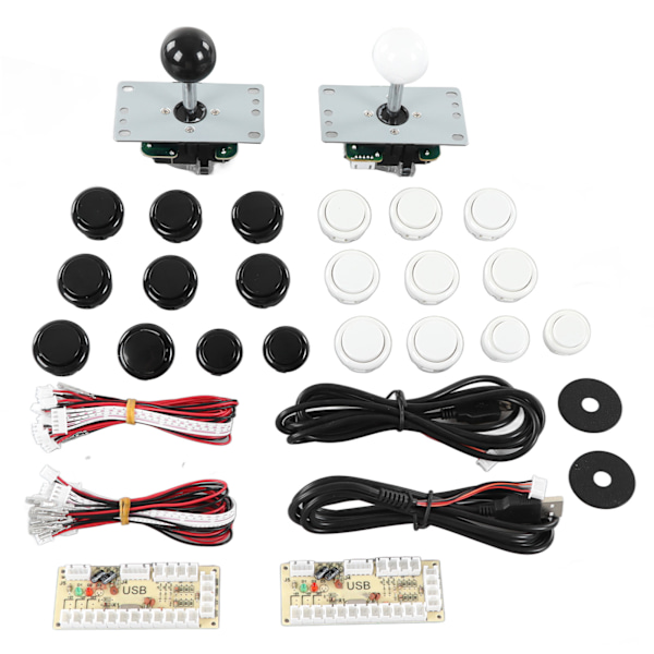 2-spillers DIY Arcade Kit USB-spillkontroller Encoder Joystick Arcade-knapper Sett for Venner Samling Svart og Hvit