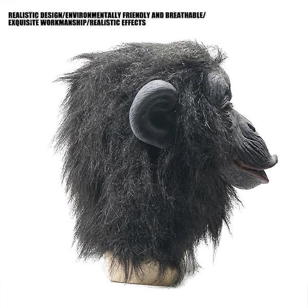 Halloween Ape Cosplay Maske Full Dekning Latex Hodeplagg for Voksen Grå
