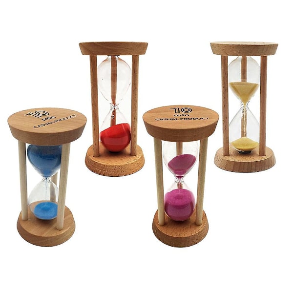 5 x 10 Minuters Sandtimer med Träram och Gul Sand Timglas Heminredning