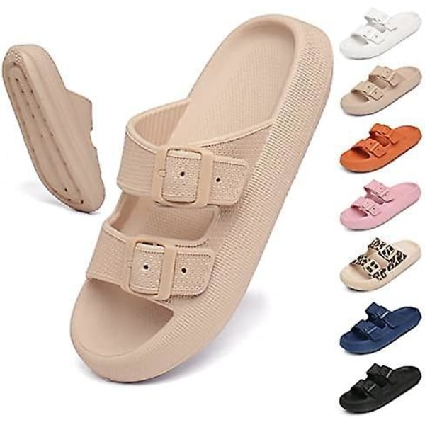 Tofflor Inomhus Herr Dam Sandaler Bad Ultra-Mjuka Tjocka Sulor Vuxna Unisex Snabbtorkande Duschtofflor (Khaki, 37/38EU)