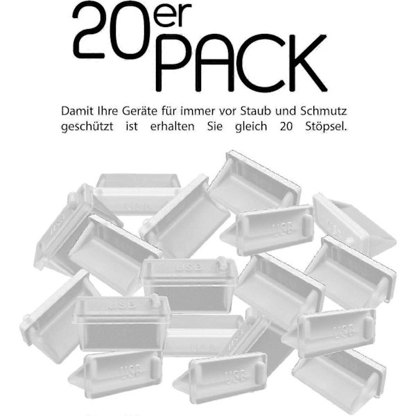20x Dammskydd för USB-A Typ för Stationär PC, Laptop, MacBook - USB-A Dammskydd - Silikon Dammskydd - Transparent