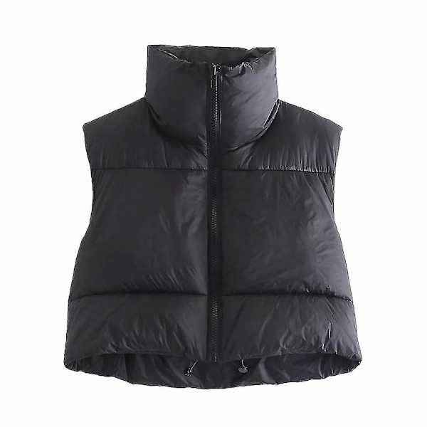 Sleeveless Lightweight Black Cropped Puffer Vest for Women