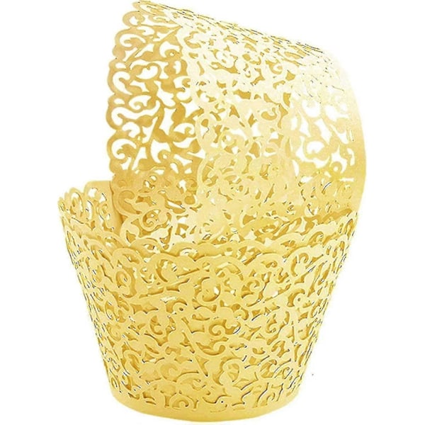 50 stk. Cupcake Wrappers Kunstnerisk Bagekage Papir Filigran Lille Vinstok Blonder Laserskåret Liner Bagekop Wraps Muffin Casetrays Til En Guld
