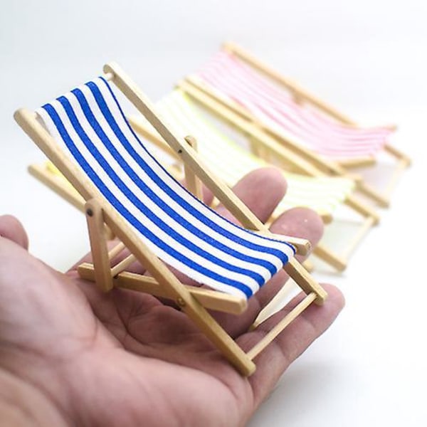 Set med 3 Mini Hopfällbara Strandstolar i Trä för Dockskåp eller Dockhus, Inomhus- eller Utomhustillbehör