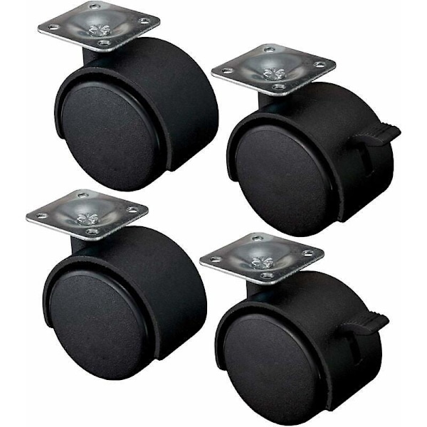 Set med 4 Möbelhjul 40mm Materialfri Slitstark Vagnshjul 360 Graders Svängbara Hjul med Platta
