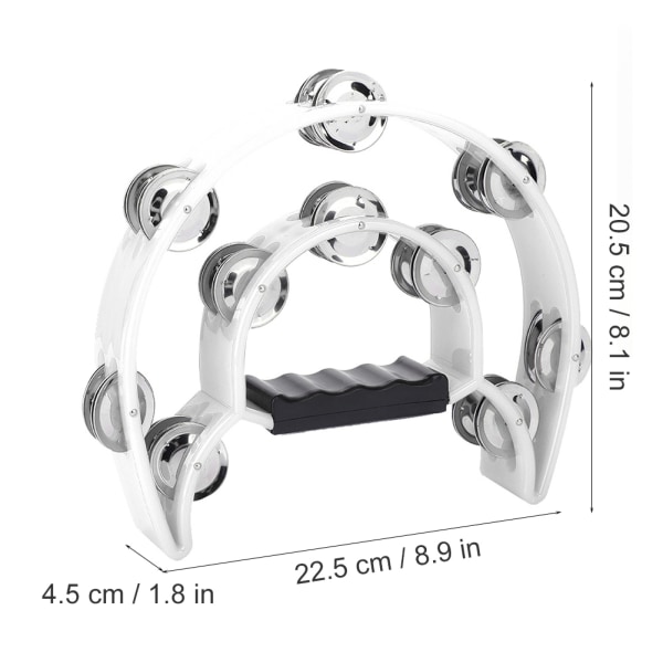 Handbell Tambourine Percussion Instrument - Double Row Jingles (Hvid) White
