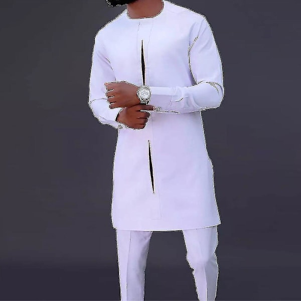 Traditionel Dashiki-skjorte til mænd og hvidt buksesæt - 2-delt outfit 4XL Type 1
