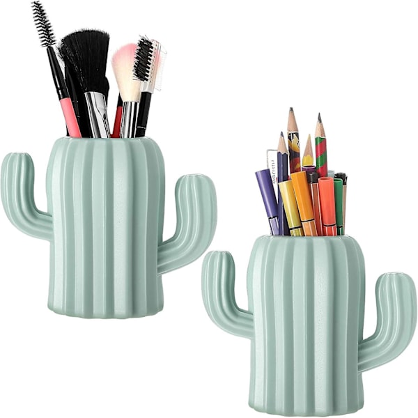 2 Stk. Kaktus Penholder Kaktus Pen Blyantbeholder Bordtilbehør Pennekopper Kosmetisk Makeup Børsteholder til Studerende Multifunktionel Opbevaringsboks