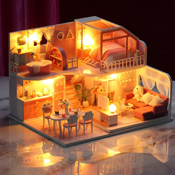 Børnesamlings DIY Dukkehus Kit Dukkehus Kit Miniature Hus Byggesæt Fødselsdagsgave