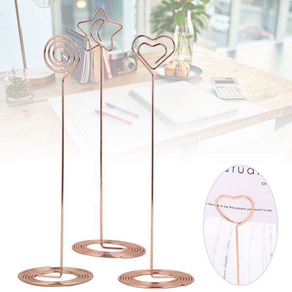 3 st 220 mm Memo Clip Holder Kort Bild Notering Bordnummer Stativ Kontorsorganisatör Roséguld