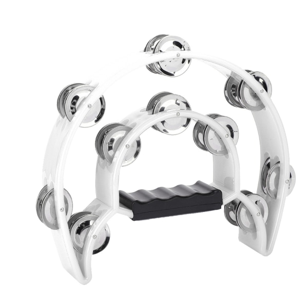 Handbell Tambourine Percussion Instrument - Double Row Jingles (Hvid) White