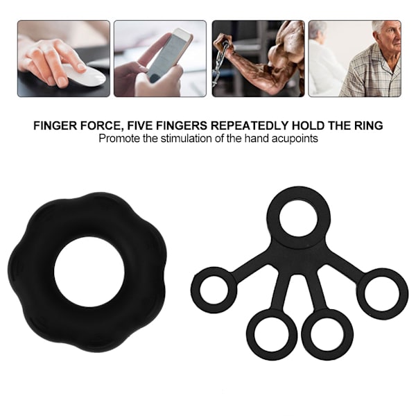 Håndstyrke Træner Ring Expander Finger Træk Ring Finger Træning Modstandsbælte Sort