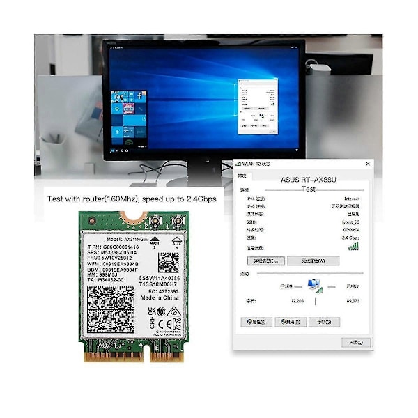 AX211NGW+Dual Antenn WiFi 6E M.2 Key E CNVio2 2.4Ghz/5Ghz Trådlöst Nätverkskort 802.11Ac Bluetooth