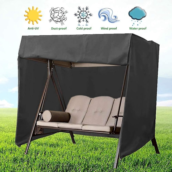Skyddande överdrag för 3-sitsig gunga 220 x 125 x 170 cm 210D Oxford-tyg Vintertåligt Vattentätt Svart