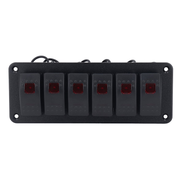 6-veis vippebryterpanel LED-bakgrunnsbelyst på/av-bryter vanntett kretsbeskyttelse for bil RV buss marinebåt ATV UTV rød