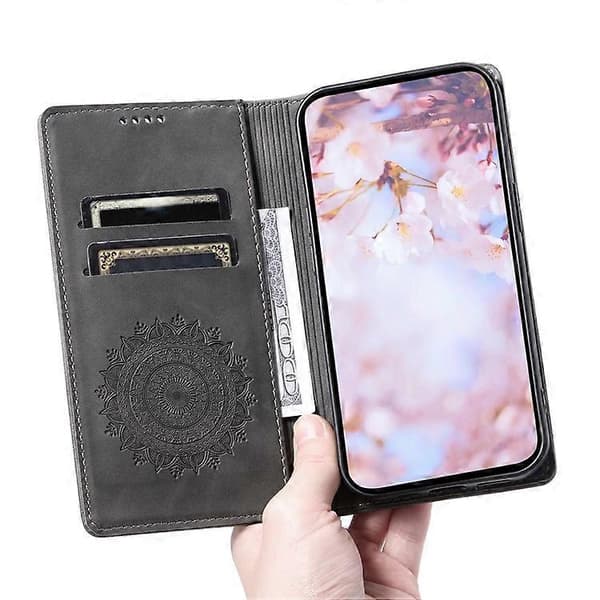 Kompatibel med Samsung Galaxy A55 5G Läderfodral Mandala Blomma Plånboksfodral Grey