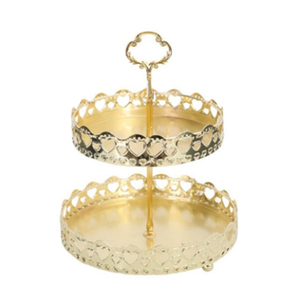 Dobbelt lag kagefad dekorativ kobber guld kiks dessert display plade til bryllup udhulet kærlighed hjerte