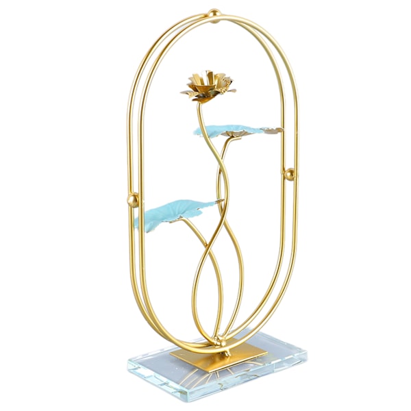 Järnlotusbladsprydnad med glasbas Utsökt elegant metallblad Skulptur Statyfigurer för heminredning
