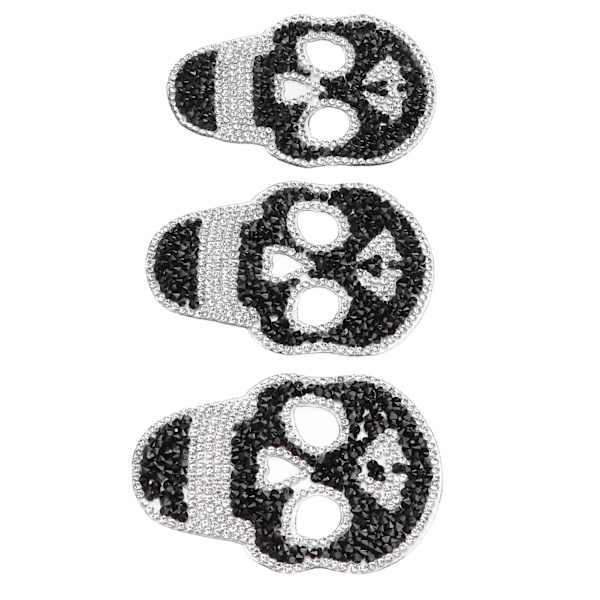 3 stk jernlapper svart hodeskalle DIY-laging skinnende dekorative strassmaterial sy kule lapper for kjoler hatter