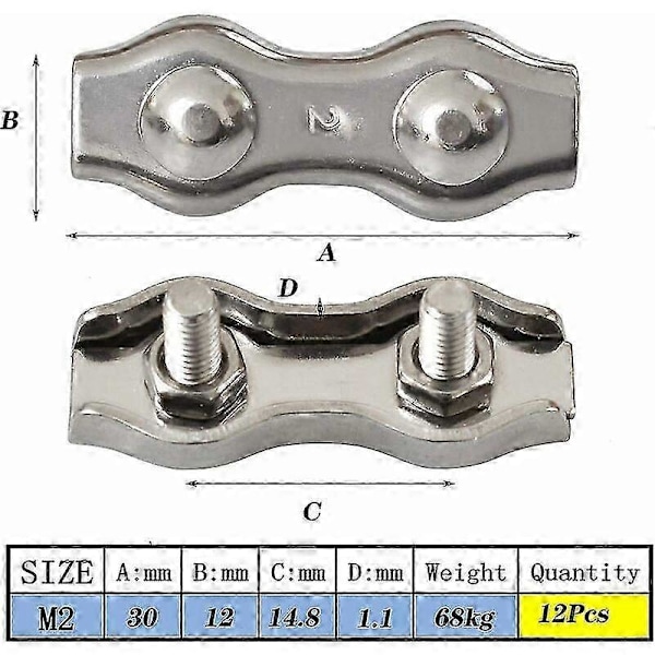 Duplex Klemmer i Rustfritt Stål Doble Kabelfester i Rustfritt Stål Tauforbinder Duplex Klemme M2 Kabelfeste For 1.5mm Metall Wire Tau Kabler