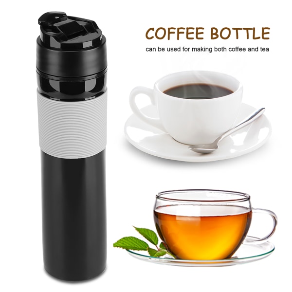 350 ml Bärbar kaffepressflaska Te Kaffebryggare Dricksvattenkopp för resor Svart