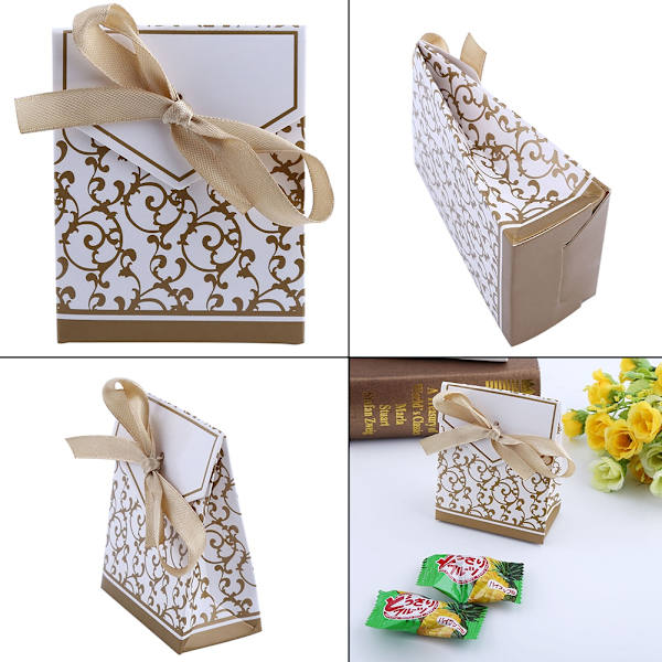 10 STK Sweet Wedding Party Favor Ribbon Gaveposer Candy Paper Boxes Gloden