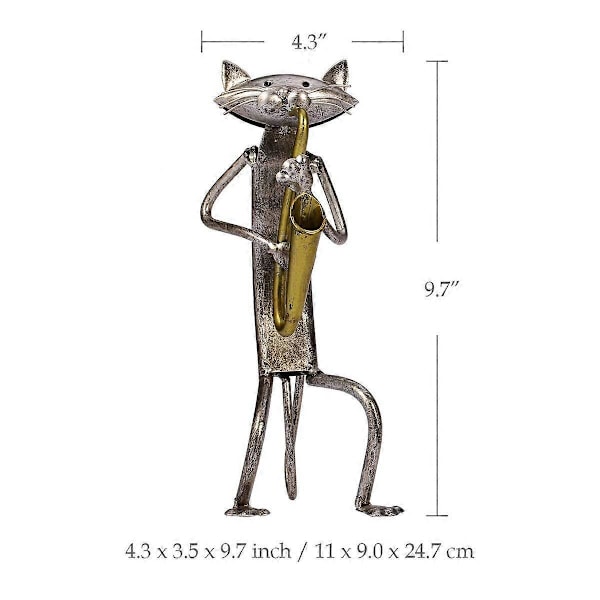 Tooarts Metal Skulptur Kat Figur Gaver til Thanksgiving/Jul Statue Ornament Håndværk Boligindretning (Saxofon Kat)