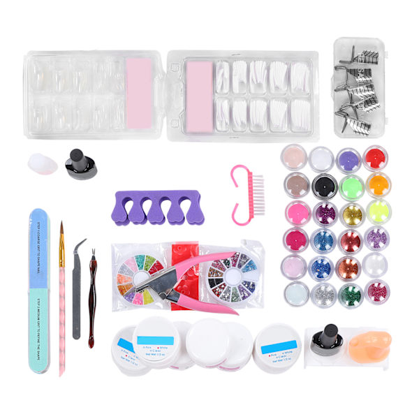 Akrylnaglar Set Glitterpulver Naglar Tips Borste Nagel Manikyr Art Verktyg Kit för Nagelsalong