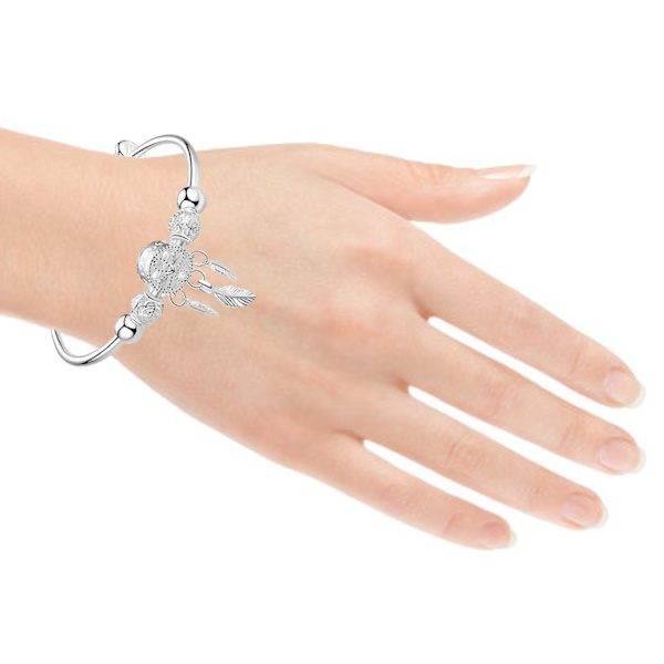 Drömfångare Armband Tassel Fjäder Charm Silver Push Pull Spänne Justerbart Armband Smycken