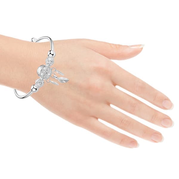 Drømmefanger armbånd kvast fjer charm sølv push pull lås justerbart armbånd smykker