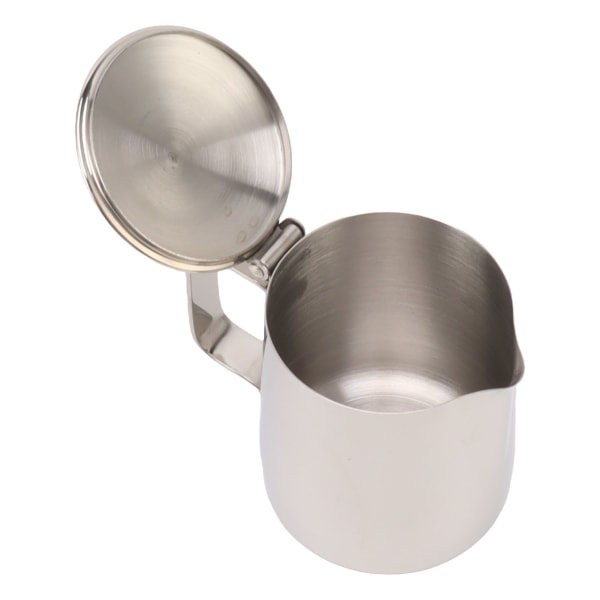 Rustfrit mælkeskummerkande i rustfrit stål, cappuccino-kande, kaffeskumbeholder med låg, 350 ml