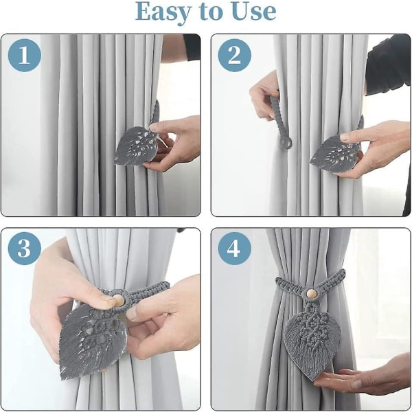 Bohemian Leaf Curtain Tiebacks - sett med 2, grå