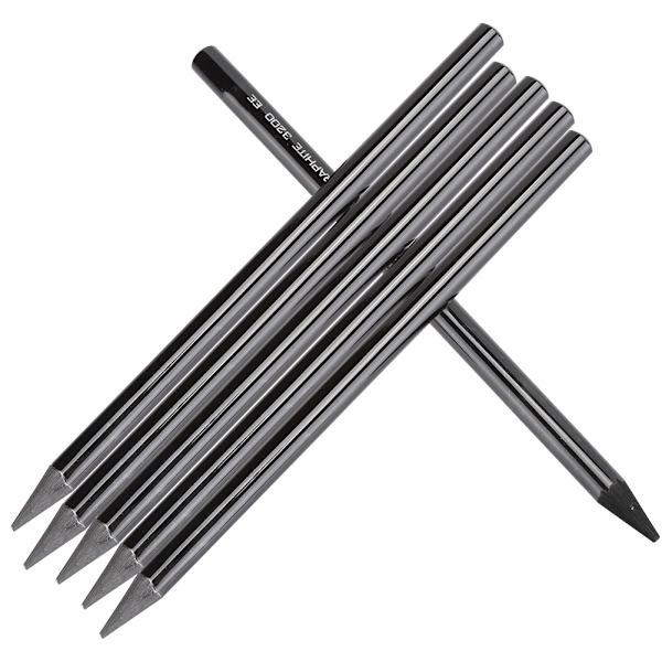 6 stk. kullstift i karbon, profesjonelle treskisseblyanter, kunstutstyr, 2B/4B/6B/8B/EE/HB