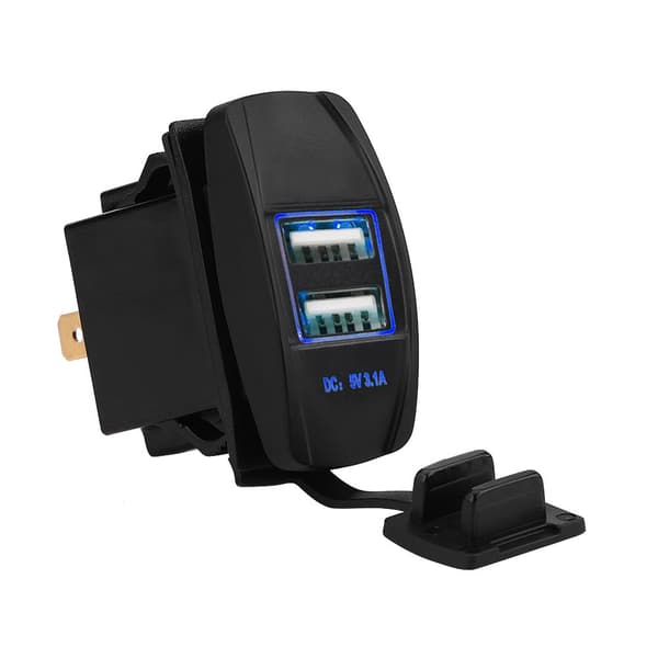 Vanntett 12-24V 3.1A Doble USB-porter Billaderuttak Strømadapter med blå LED