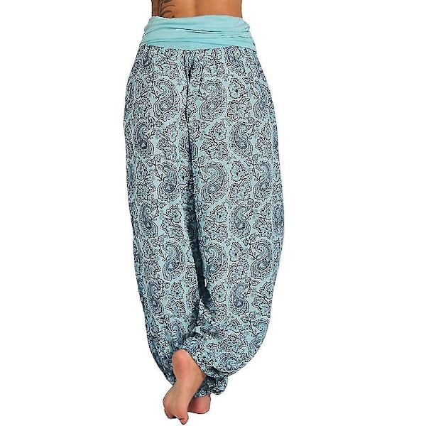 Trykte Aladdin-stil baggy Harem-bukser til yoga til kvinder (Plus Size) S Sky Blue