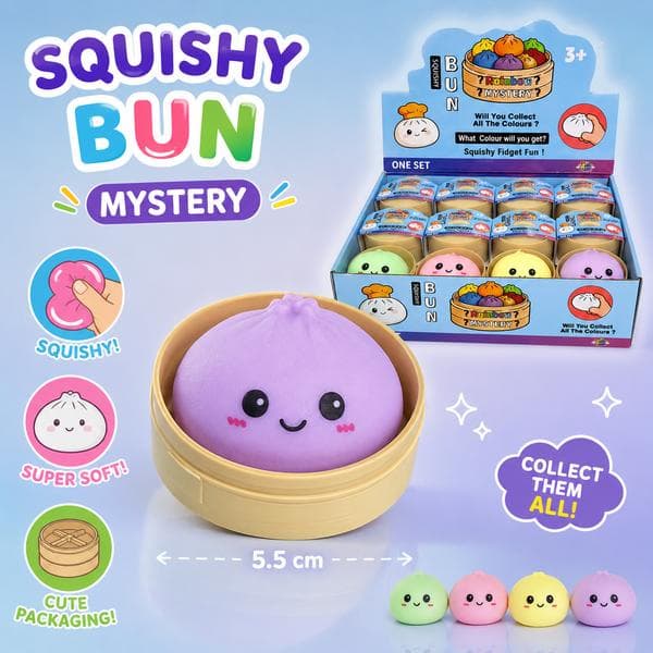 Dumpling Squishy Mystery Box 5,5 cm – Kawaii Fidgetleksak & Stressboll för barn +3 år