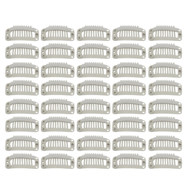 40st perukklämma set rostfritt stål DIY 9 tänder Snap kam hårförlängningsklämmor Tillbehör 1.3in Beige