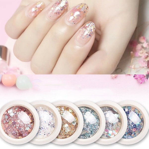 8 lådor/set nagelglitter, paljetter, flingor, glittrande 3D-nagelkonstflingor, nagelglitterdekoration
