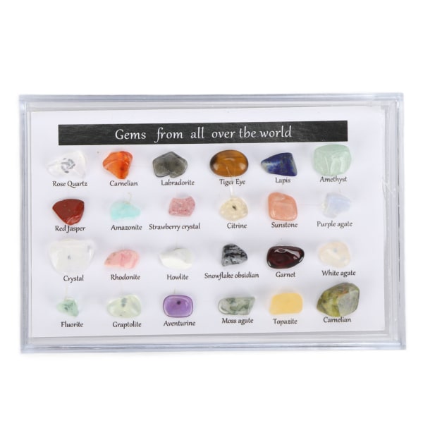24 erilaista Crystal Jalokiviä Chakra Stone Healing Crystal Stone Kit laatikolla keräilijälle