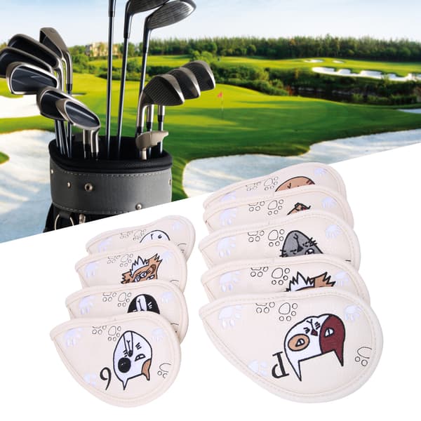 9 stk. PU Lær Broderi Vanntett Golf Putter Hodebeskyttelse Jernkølle Hodebeskyttere Tilbehør Beige