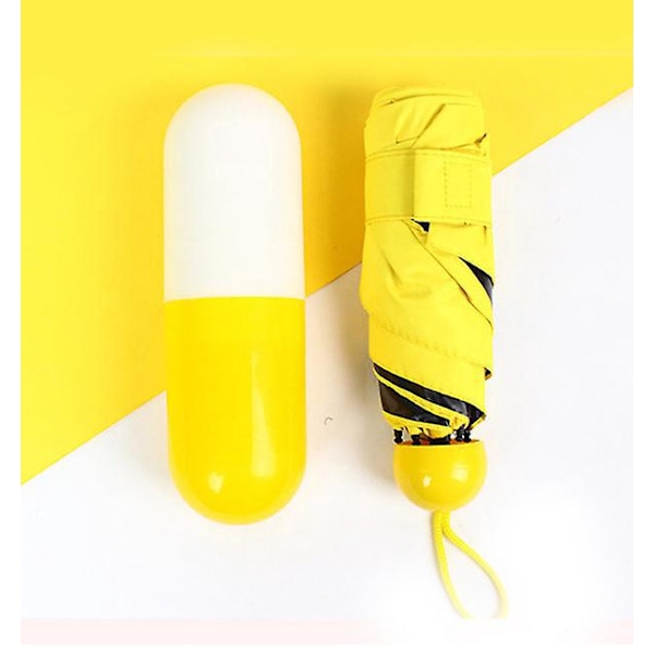 Kompakt Mini Paraply med Sød Kapselkasse - Gul (UV Beskyttelse)