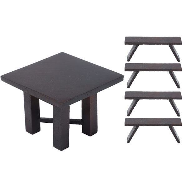 1:12 Dukkehus Bord Træ Bænk Miniature Sort Spisebord Møbler Dukkehus Dekoration