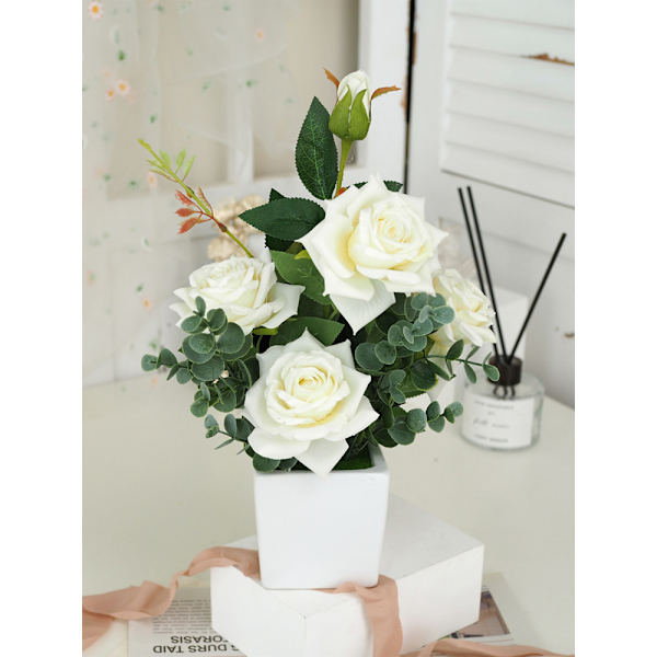 Rose Potte Plant Simulering Blomster Keramik Lille Bonsai Kunstig Rose Potted