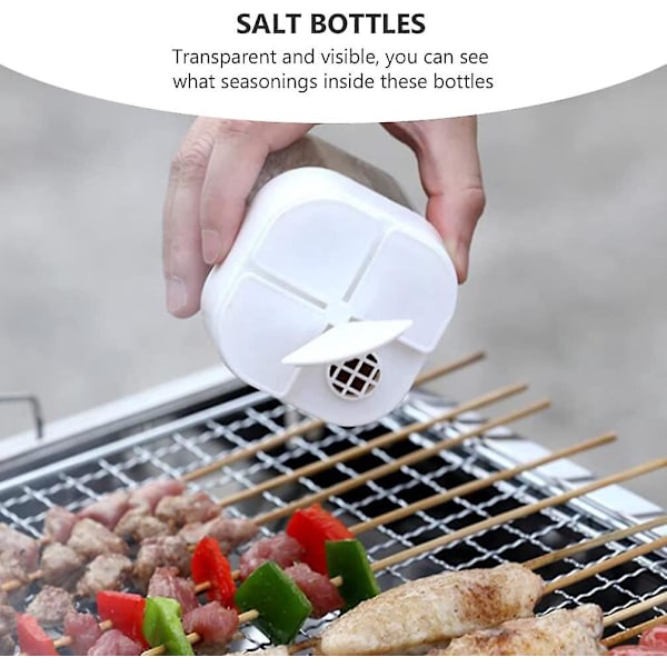 Grå 4-kammer krydderidispenser krydderglas salt sukkerbeholder køkken BBQ rystere