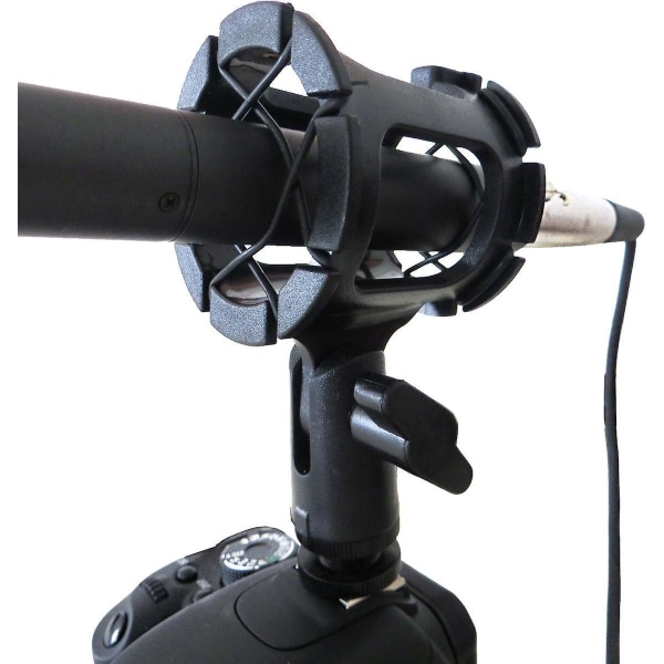 Iskunkestävä mikrofoniteline kädessä pidettävällä pidikkeellä ja alustalla kondensaattorimikrofoneille