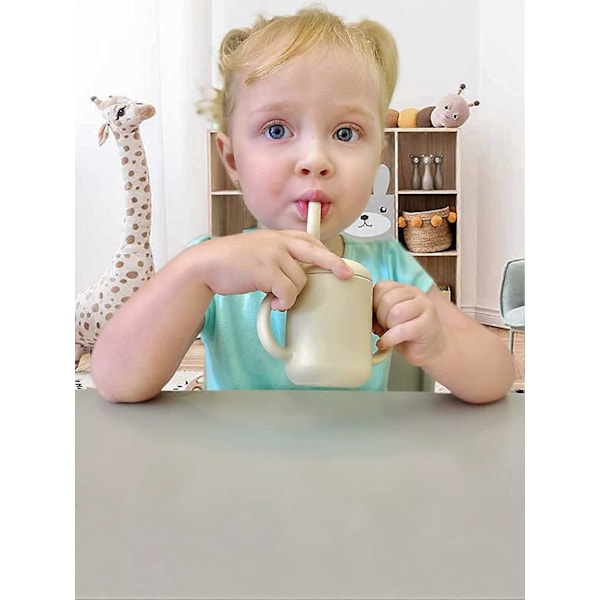 Sølesikker silikonkopp med tut og sugerør for småbarn og baby